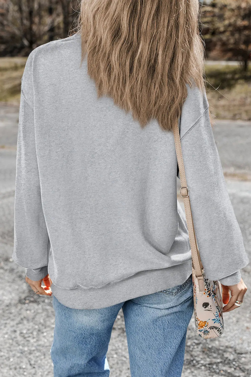 Smoke Green Plain Drop Shoulder Crewneck Pullover Sweatshirt eAura