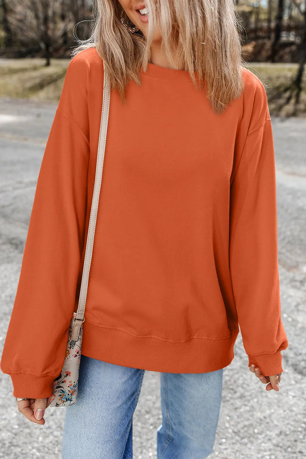 Smoke Green Plain Drop Shoulder Crewneck Pullover Sweatshirt eAura