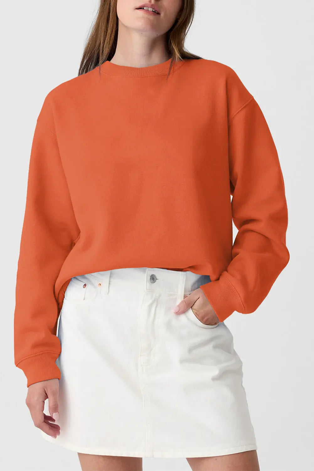 Smoke Green Plain Drop Shoulder Crewneck Pullover Sweatshirt eAura