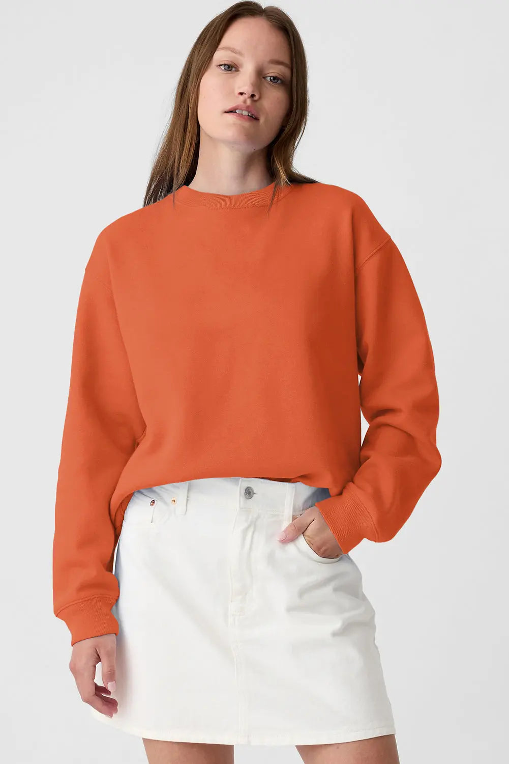 Smoke Green Plain Drop Shoulder Crewneck Pullover Sweatshirt eAura