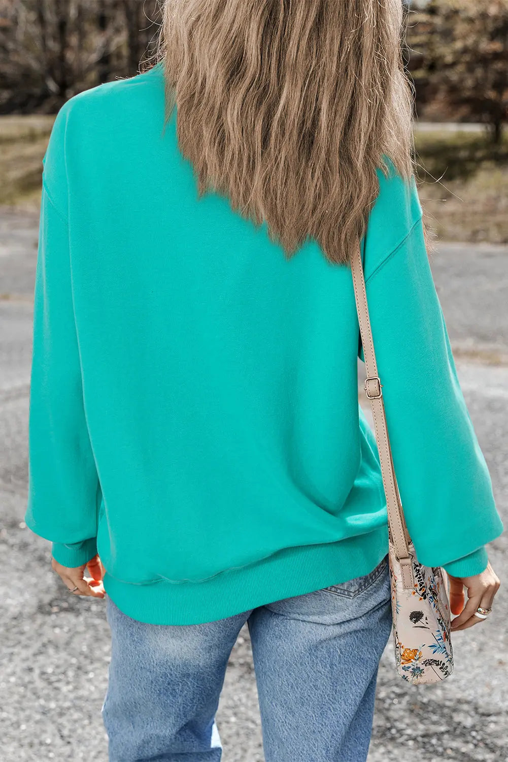 Smoke Green Plain Drop Shoulder Crewneck Pullover Sweatshirt eAura