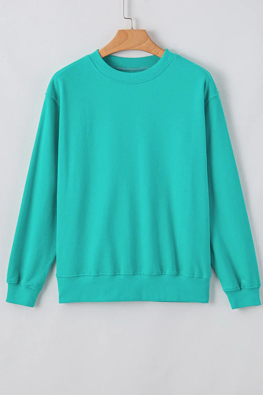 Smoke Green Plain Drop Shoulder Crewneck Pullover Sweatshirt eAura