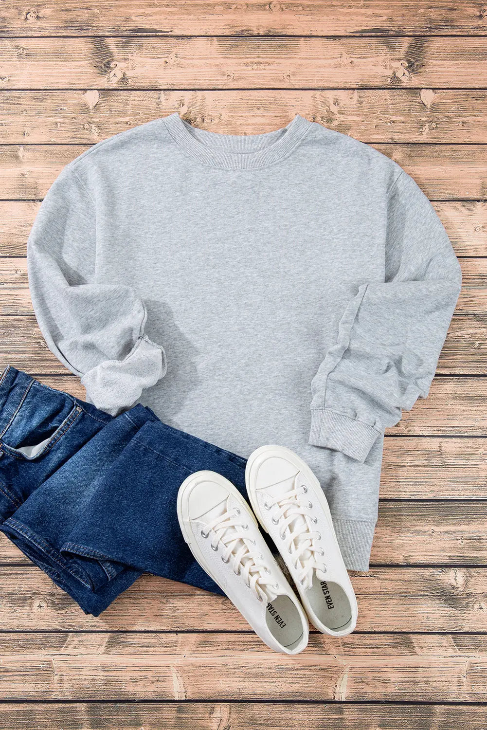 Smoke Green Plain Drop Shoulder Crewneck Pullover Sweatshirt eAura