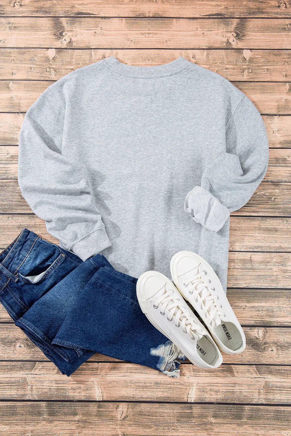 Smoke Green Plain Drop Shoulder Crewneck Pullover Sweatshirt eAura