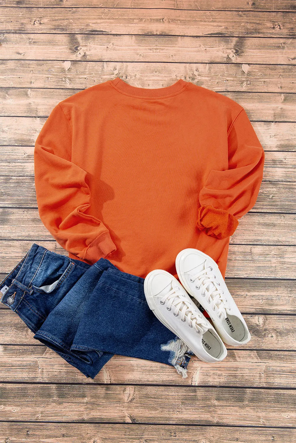 Smoke Green Plain Drop Shoulder Crewneck Pullover Sweatshirt eAura