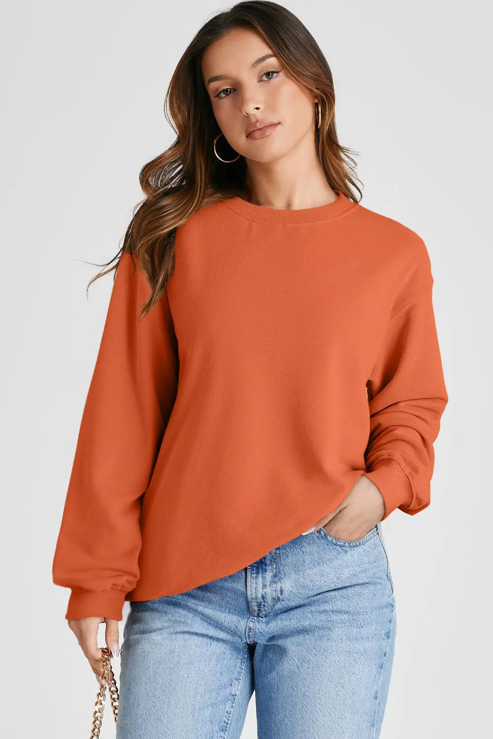 Smoke Green Plain Drop Shoulder Crewneck Pullover Sweatshirt eAura