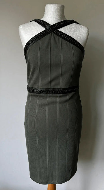 Topshop Olive Green Rib Bodycon Dress size 4, 6, 8, 10, 12, 14, 16 chain detail - BB Fashion Outlet