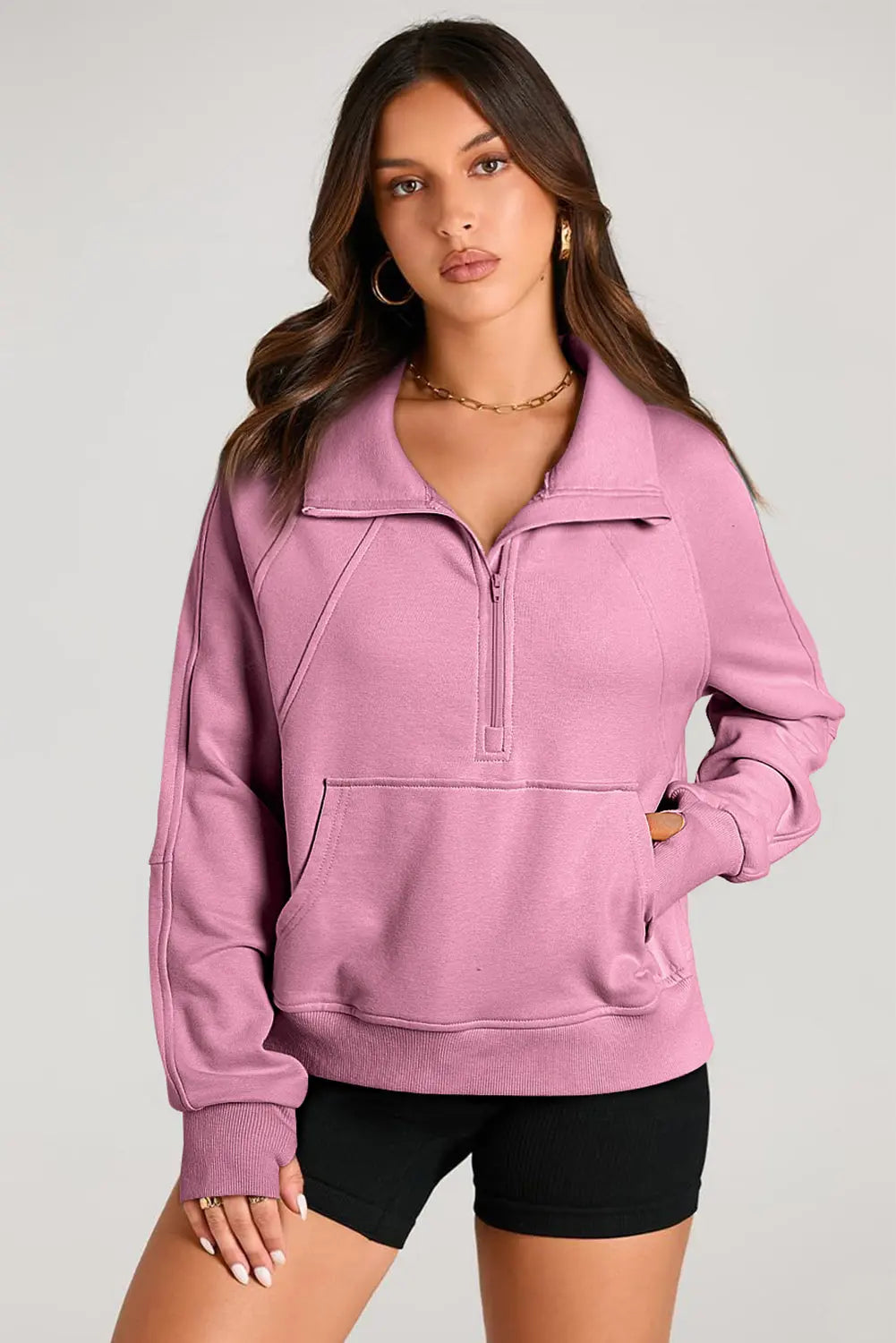 Valerian Quarter Zip Stand Neck Kangaroo Pocket Sweatshirt Beagle Boutique Fashion Outlet
