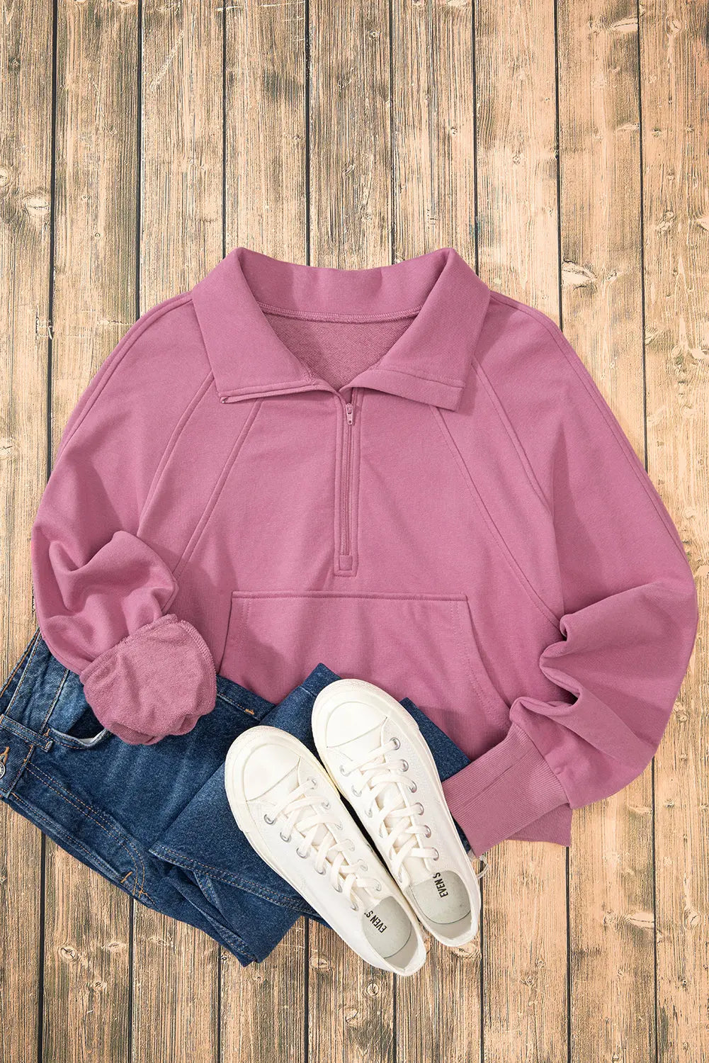 Valerian Quarter Zip Stand Neck Kangaroo Pocket Sweatshirt Beagle Boutique Fashion Outlet