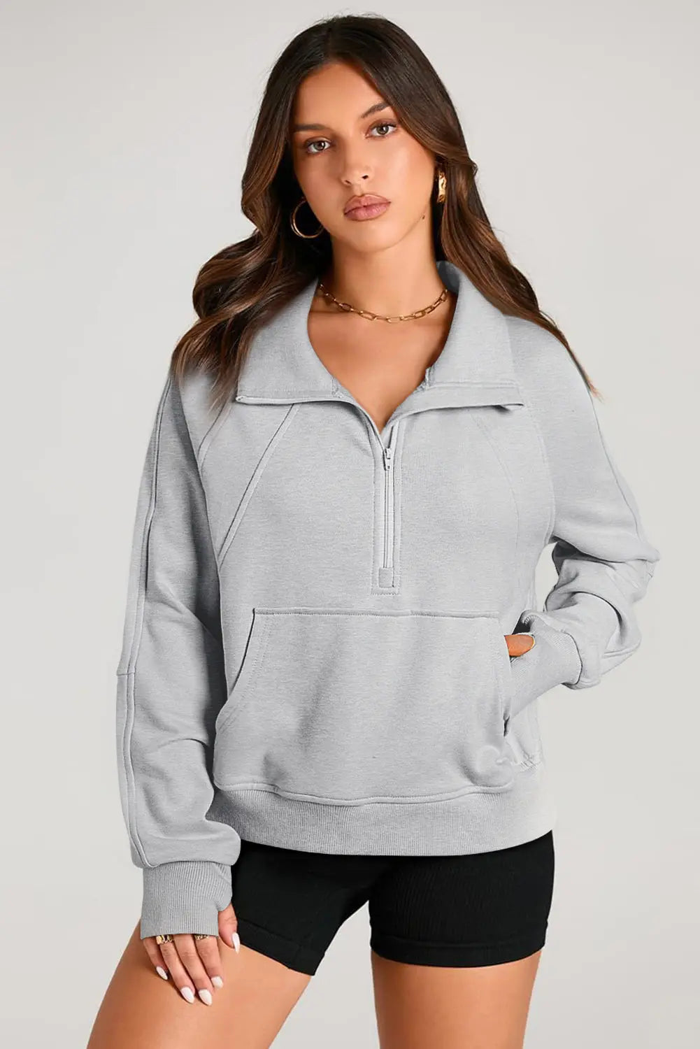 Valerian Quarter Zip Stand Neck Kangaroo Pocket Sweatshirt Beagle Boutique Fashion Outlet
