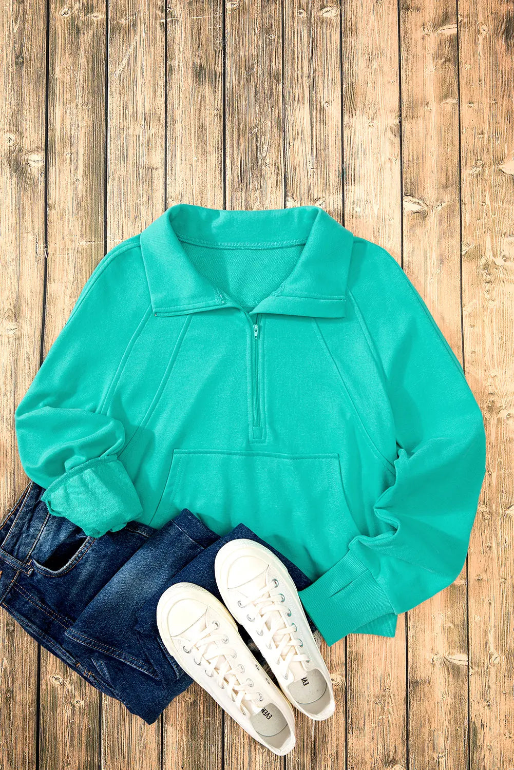 Valerian Quarter Zip Stand Neck Kangaroo Pocket Sweatshirt Beagle Boutique Fashion Outlet