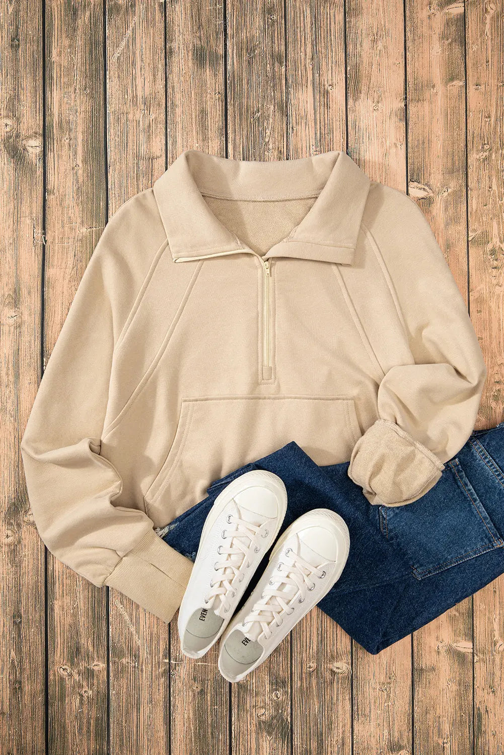 Valerian Quarter Zip Stand Neck Kangaroo Pocket Sweatshirt Beagle Boutique Fashion Outlet