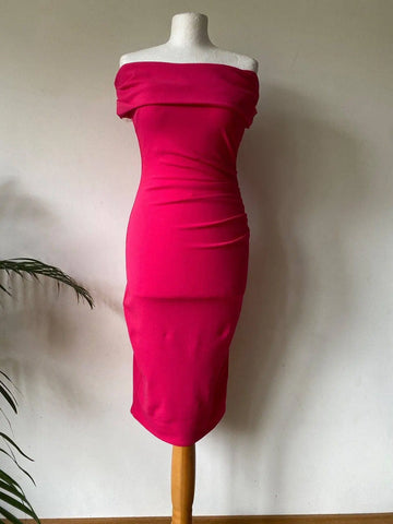 Vicky Pattison Goddiva Cerise Off The Shoulders Dress Size 8 Ruched - BB Fashion Outlet