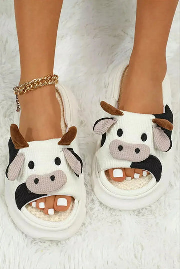 White Cute Cow Pattern Open Toe Slippers Beagle Boutique Fashion Outlet