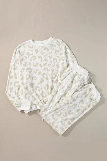 White Leopard Pullover and Drawstring Trousers Lounge Set eAura