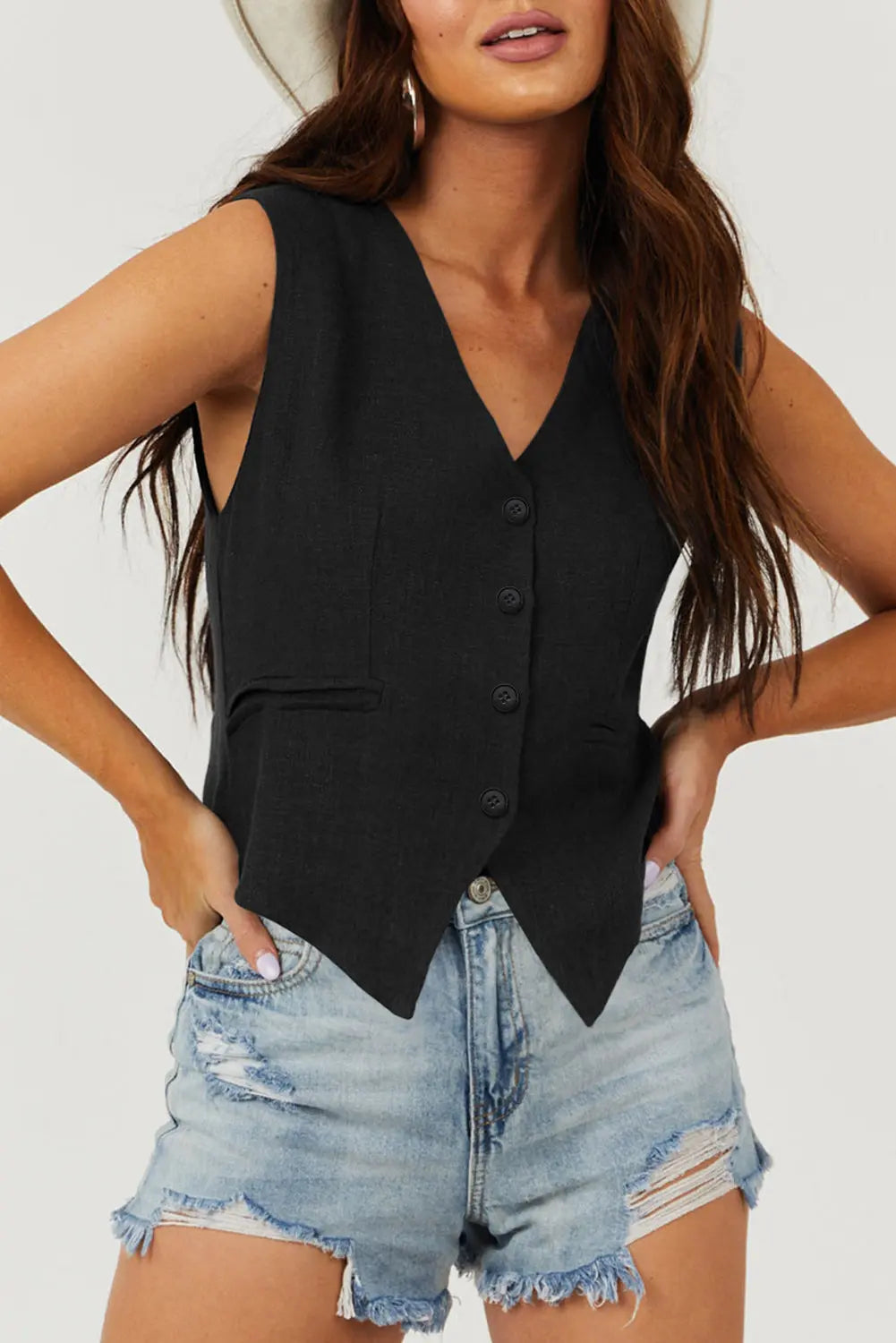 White Solid Colour Button up Waistcoat - BB Fashion Outlet