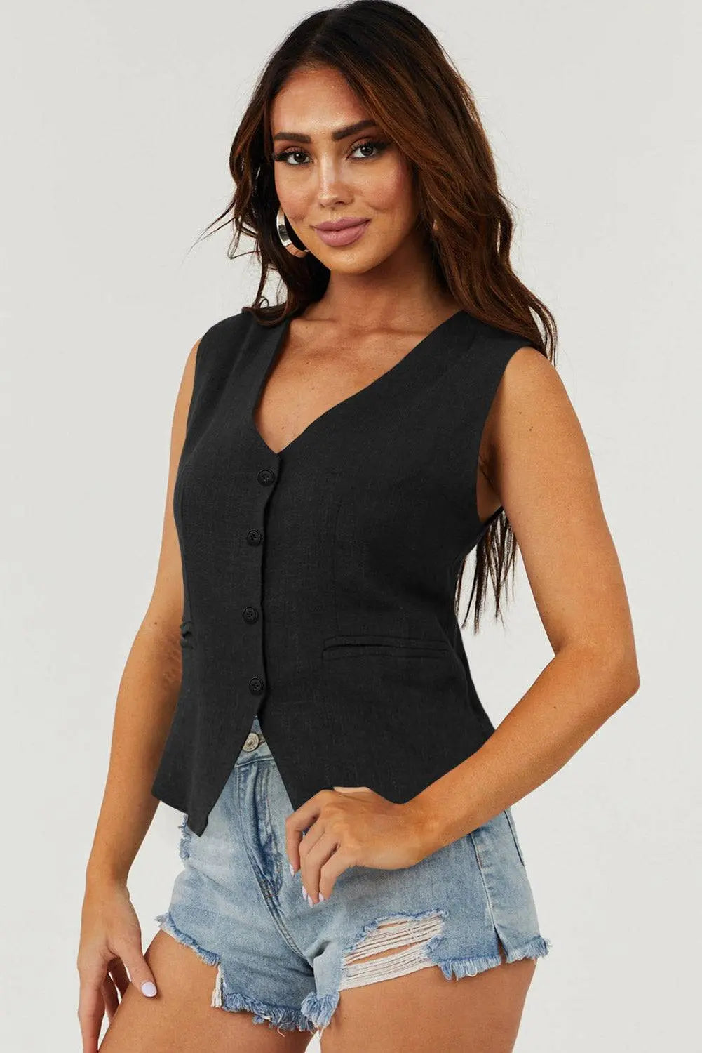 White Solid Colour Button up Waistcoat - BB Fashion Outlet