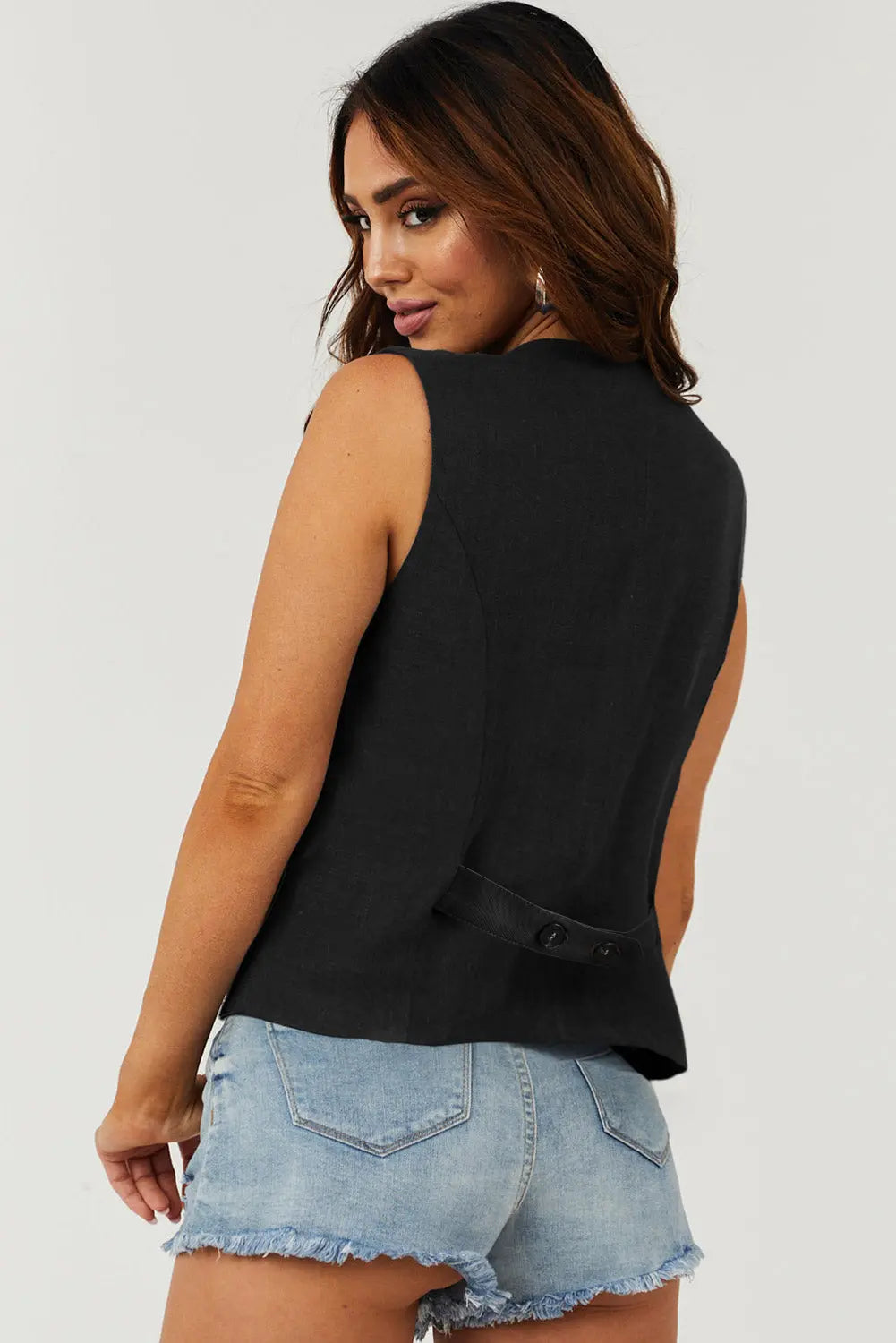 White Solid Colour Button up Waistcoat - BB Fashion Outlet