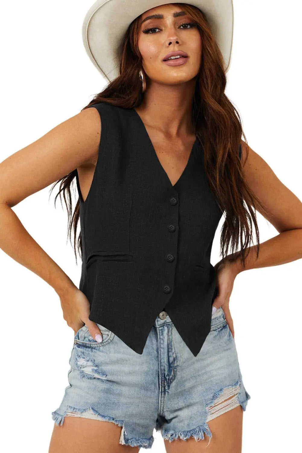 White Solid Colour Button up Waistcoat - BB Fashion Outlet