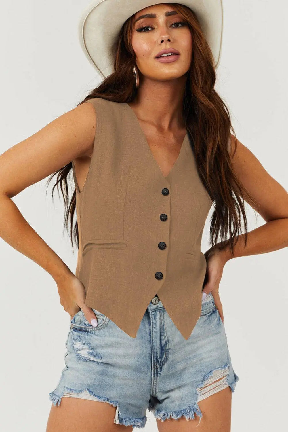 White Solid Colour Button up Waistcoat - BB Fashion Outlet