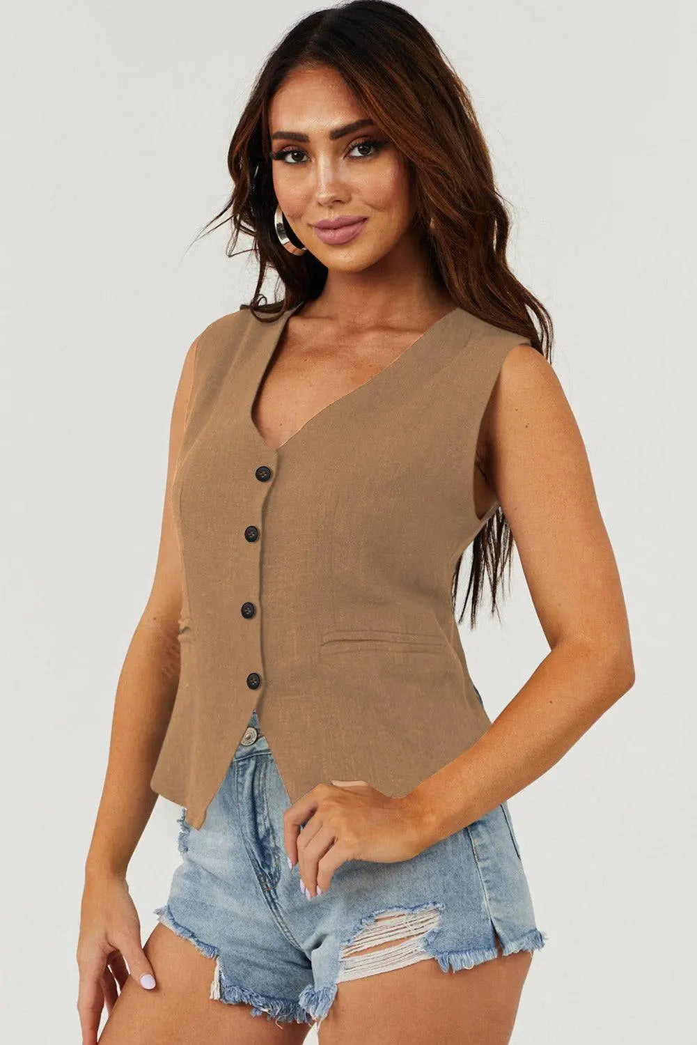 White Solid Colour Button up Waistcoat - BB Fashion Outlet