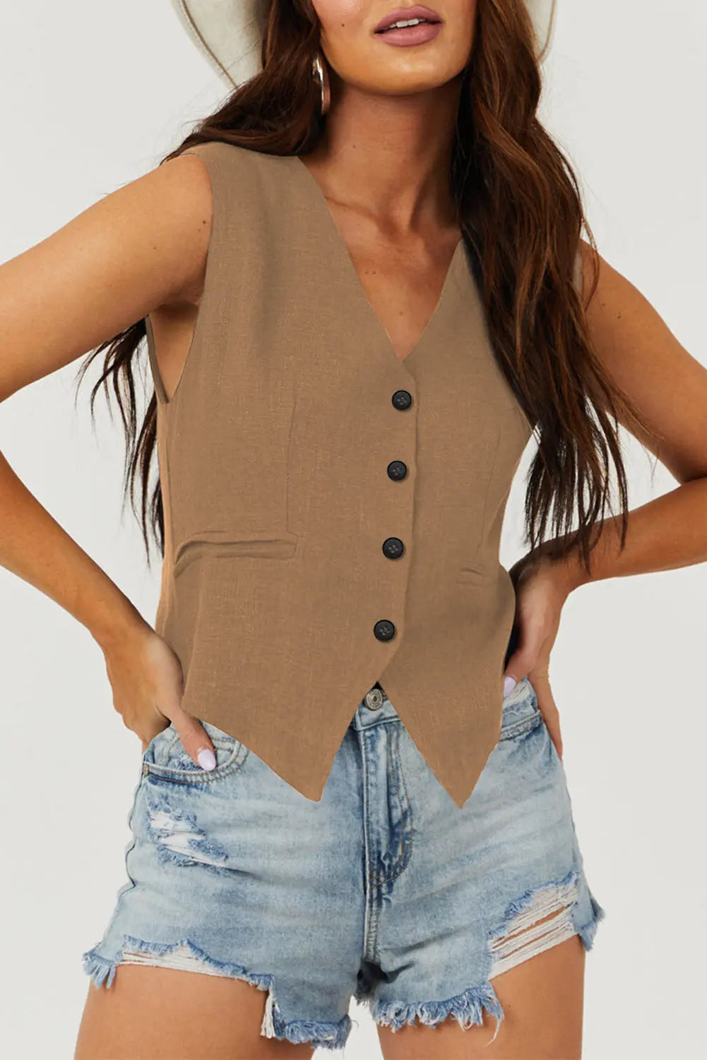 White Solid Colour Button up Waistcoat - BB Fashion Outlet