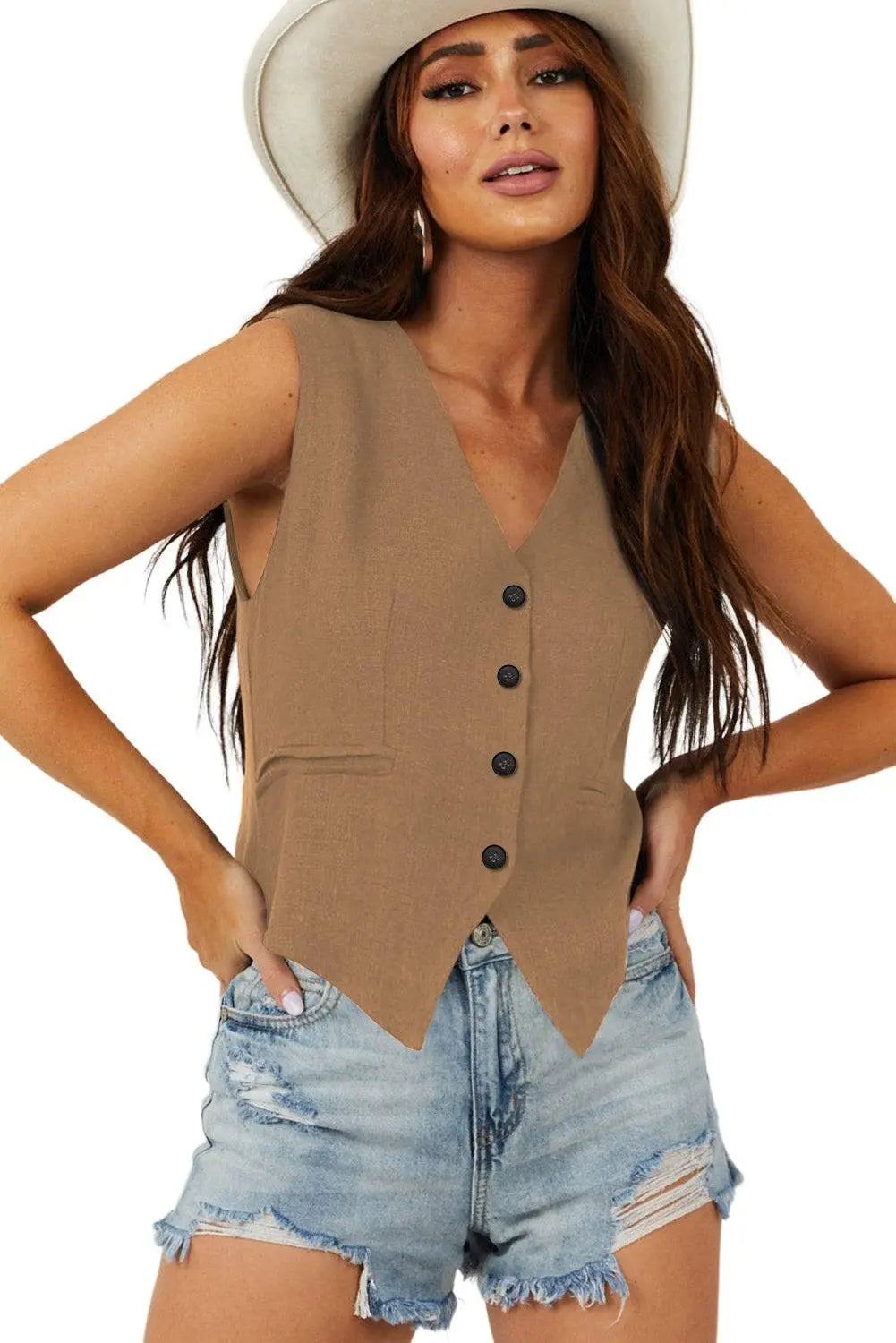 White Solid Colour Button up Waistcoat - BB Fashion Outlet