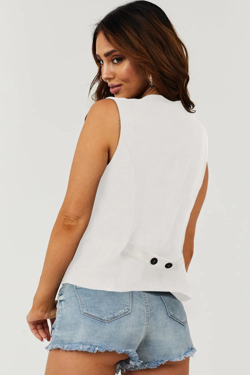 White Solid Colour Button up Waistcoat Beagle Boutique Fashion Outlet