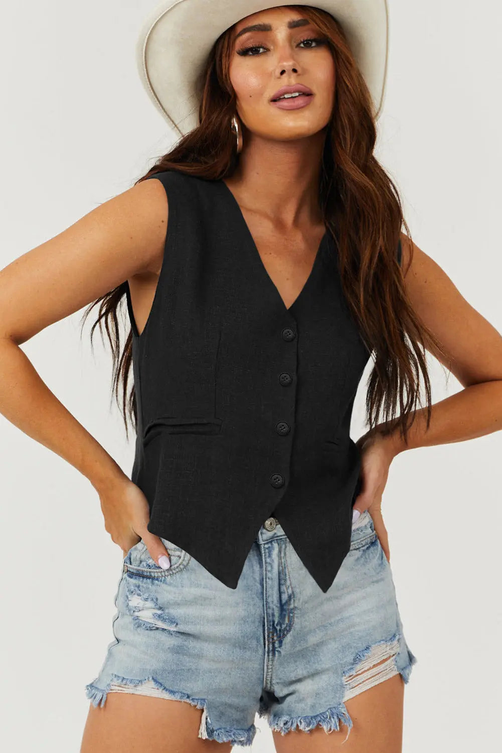 White Solid Colour Button up Waistcoat Beagle Boutique Fashion Outlet