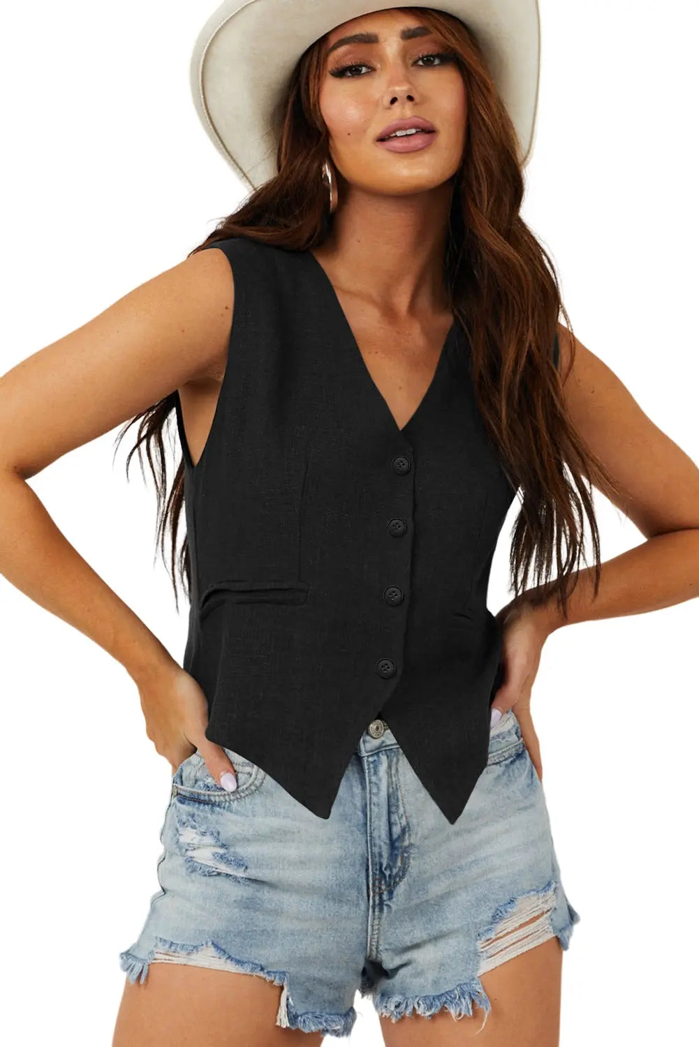 White Solid Colour Button up Waistcoat Beagle Boutique Fashion Outlet