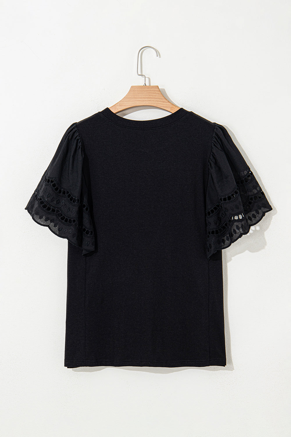 Black Hollow Out Embroidered Short Sleeve Top eAura