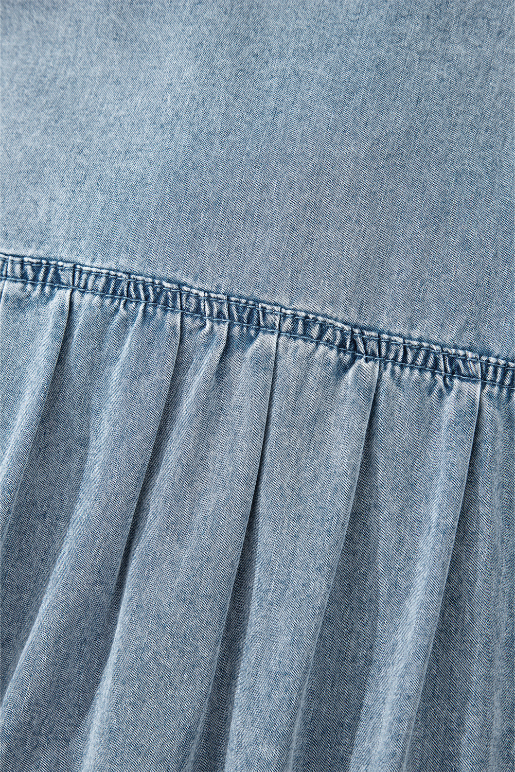 Bowknot Neck Sleeveless Ruffled Chambray Dress eAura