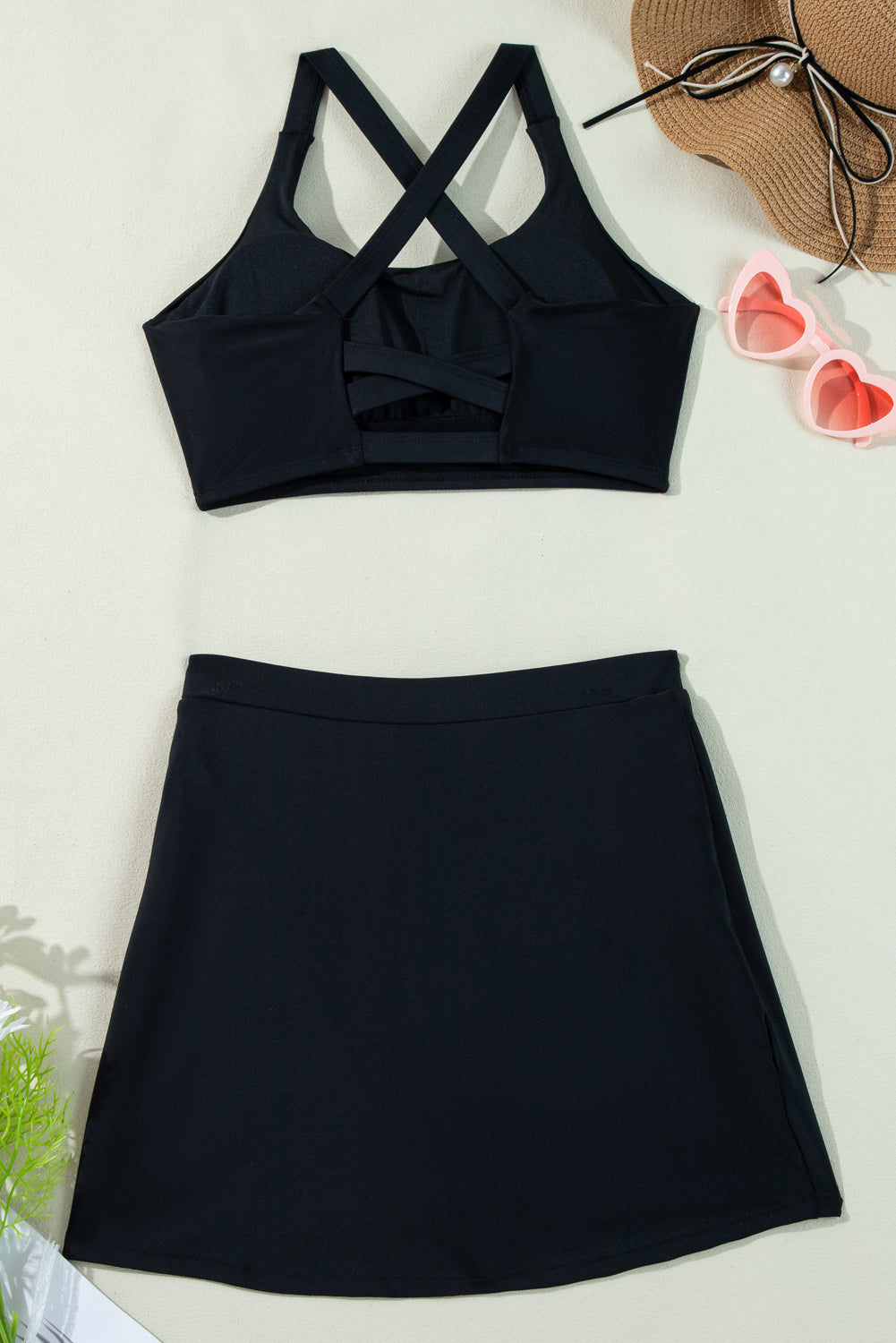 Black Crossover Bikini Tank and Skort Swimwear eAura