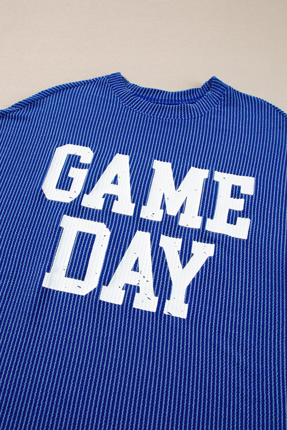 Bluing Ribbed GAME DAY Graphic Long Sleeve Crewneck Top eAura