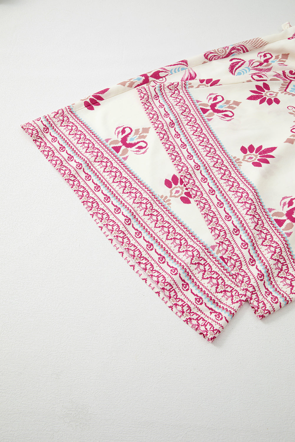 Rose Boho Print Shirred High Waist Wide Leg Trousers eAura