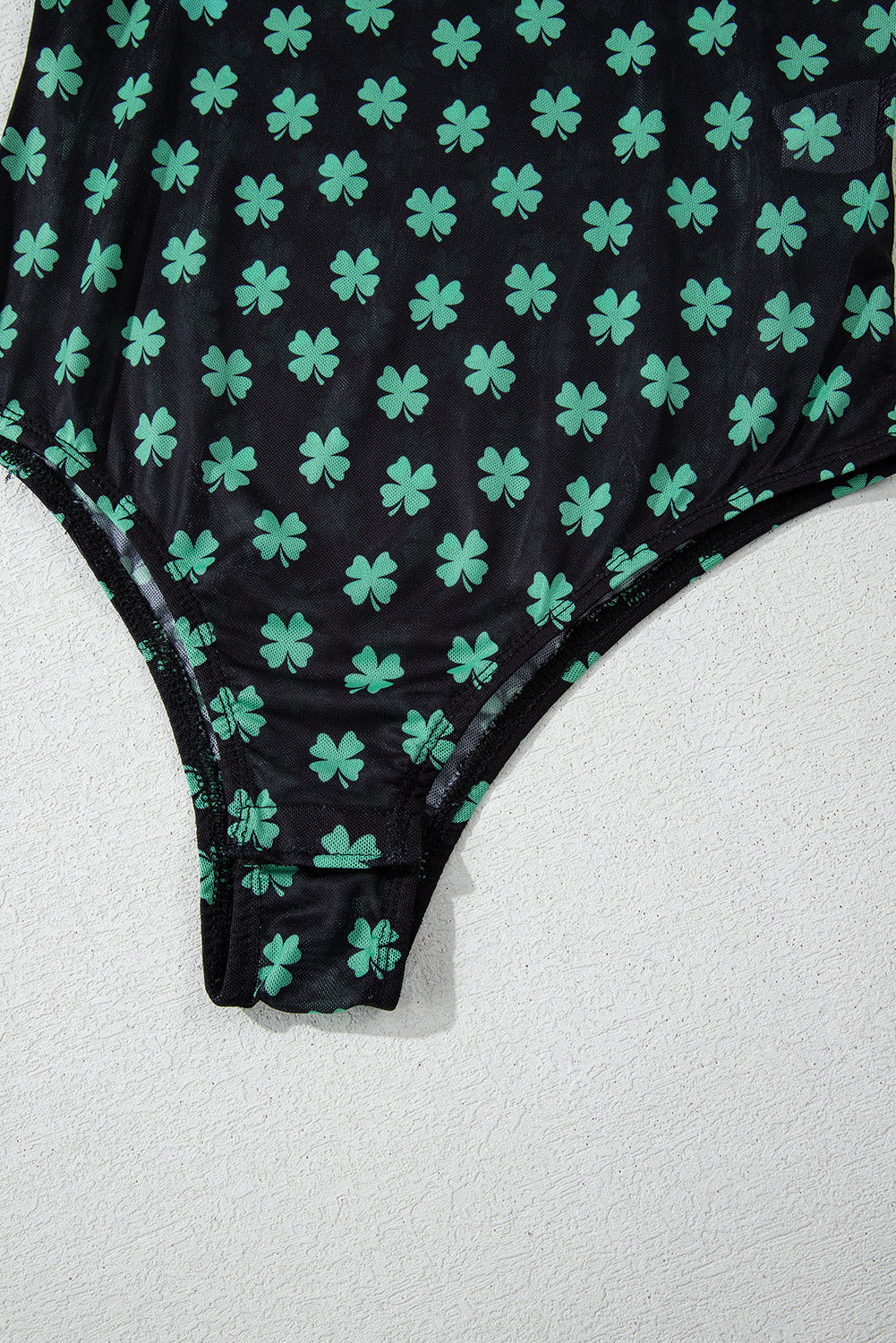 Green St Patrick Shamrock Printed Long Sleeve Mesh Bodysuit eAura