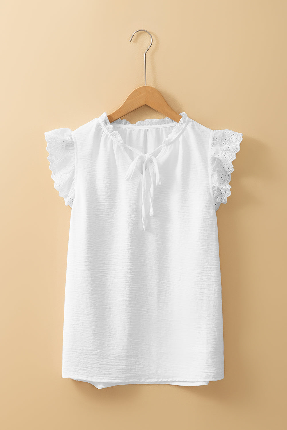 White Embroidered Ruffle Trim Textured Blouse eAura