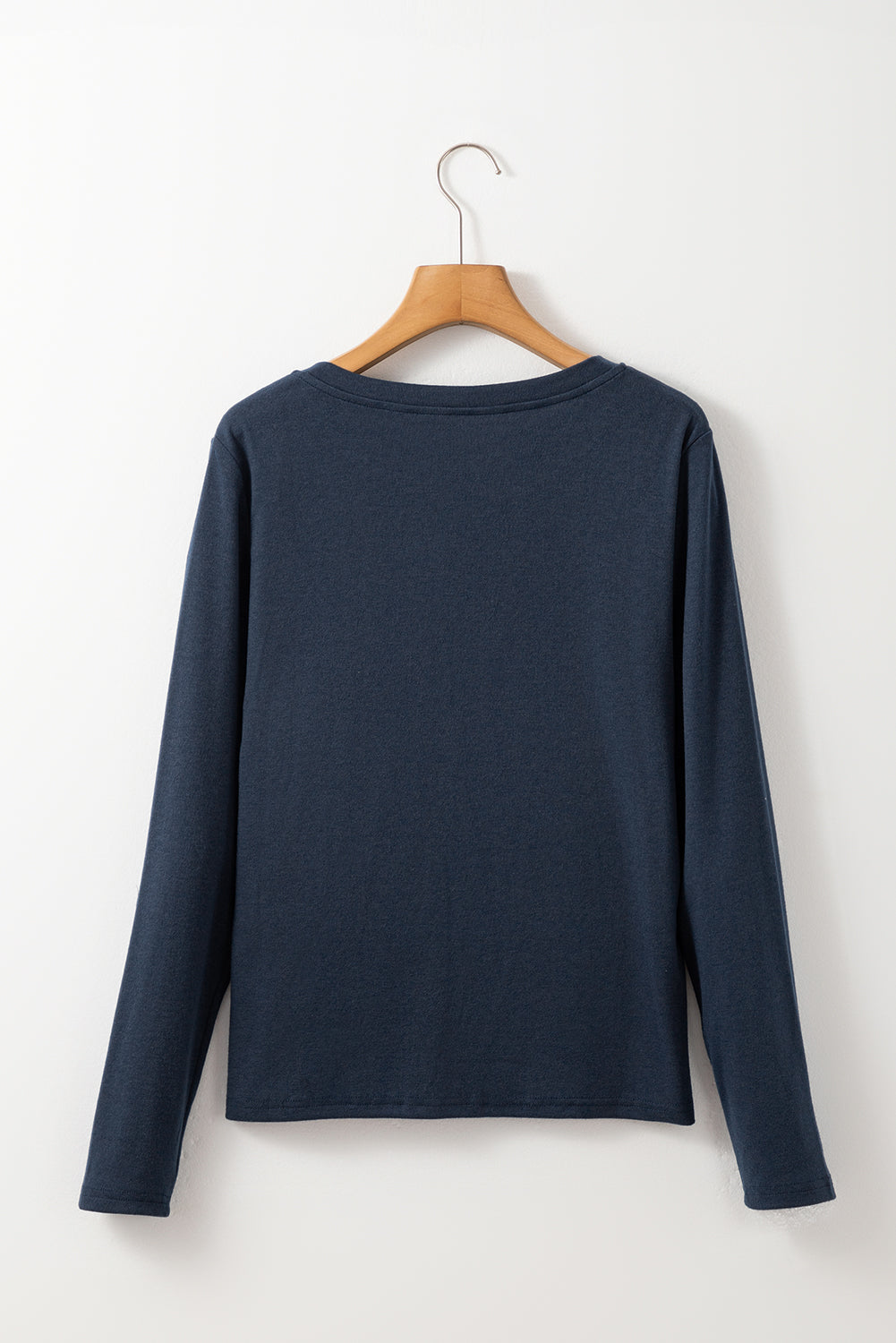 Dirty blue Notch V Neck Pocket Patched Long Sleeve T Shirt eAura
