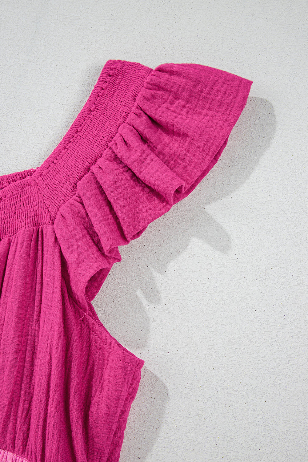 Pink Crinkled Colourblock Patchwork Flutter Tiered Mini Dress eAura