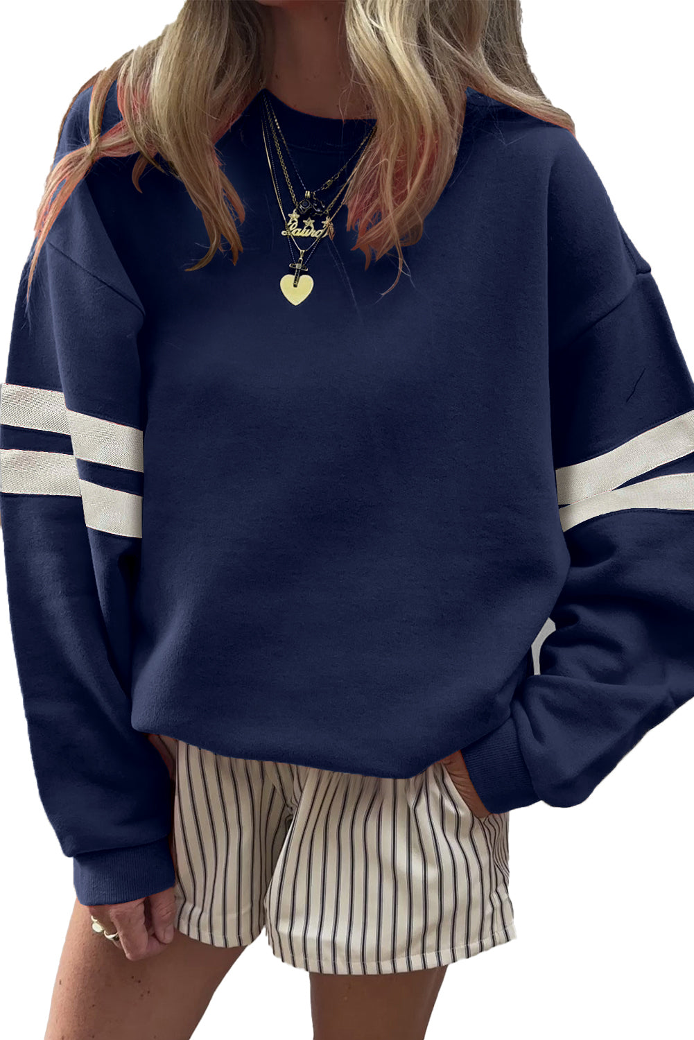 Striped Detail Drop Shoulder Oversized Sweatshirt eAura