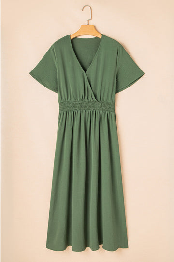 Four Leaf Clover Surplice Neckline Shirred High Waist Plus Size Maxi Dress BB Fashion Outlet