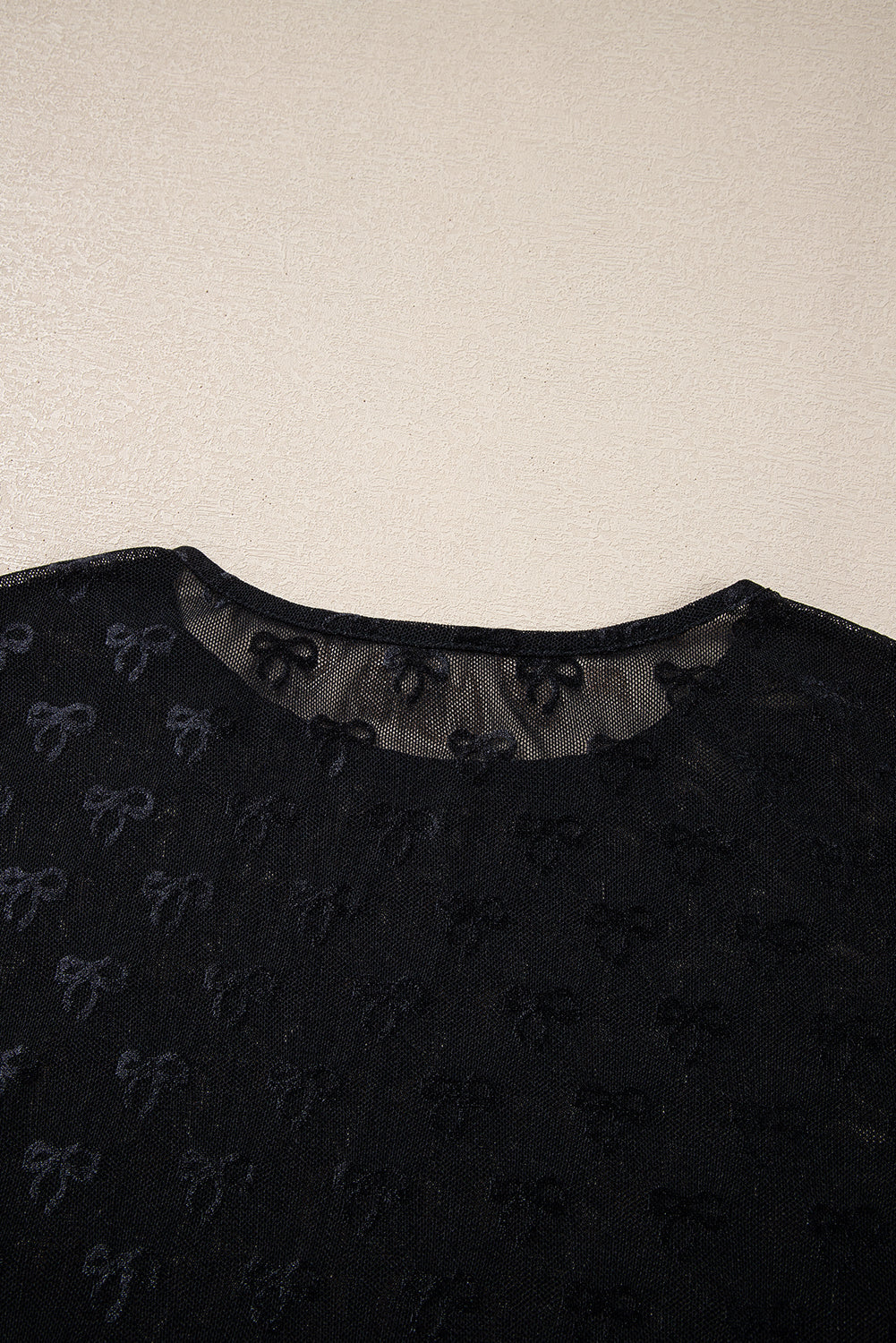 Black Mesh Bow Pattern Long Sleeve Top eAura