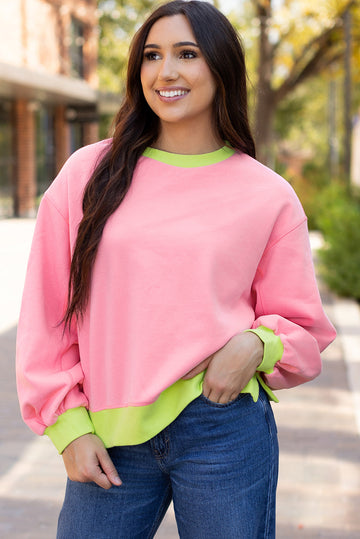 Pink Colourblock Bubble Sleeve Sweatshirt eAura