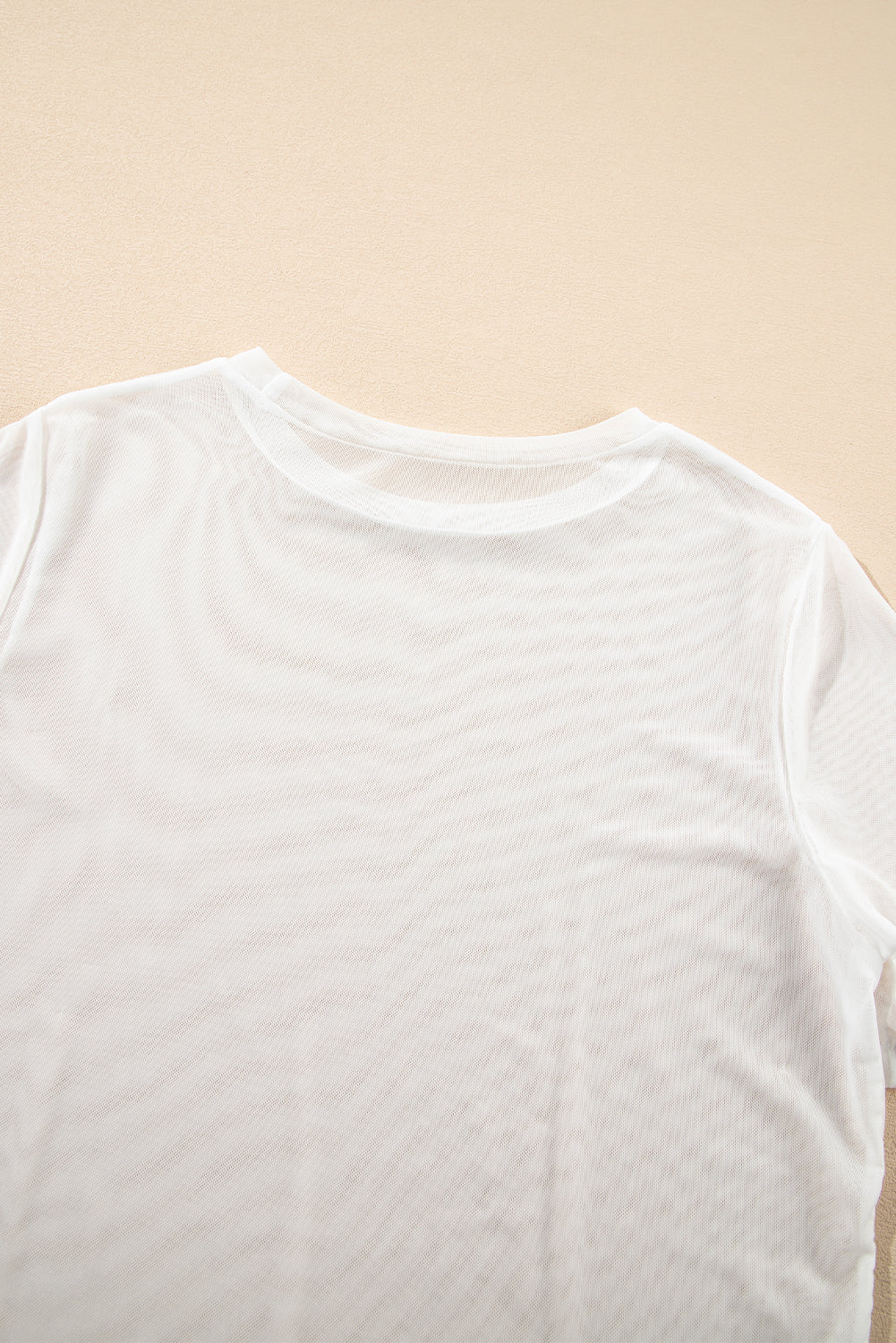 White Solid Colour Sheer Mesh Patchwork Short Sleeve Top eAura