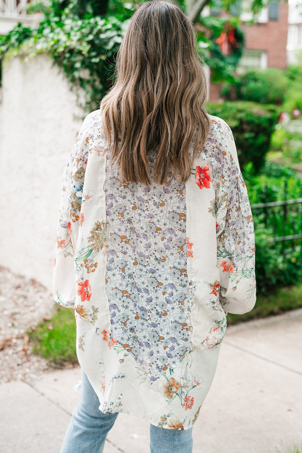 Purple Boho Floral Bishop Sleeve Button Up Loose Shirt eAura