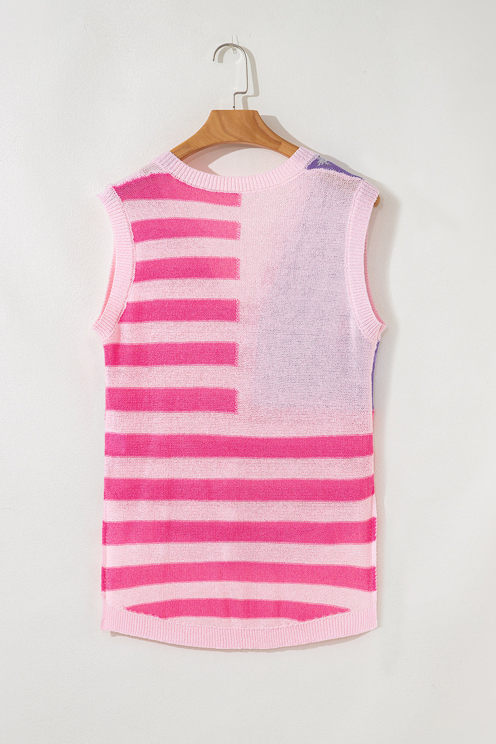 Pink Stripe USA Flag Notched Neckline Loose Sleeveless Top eAura
