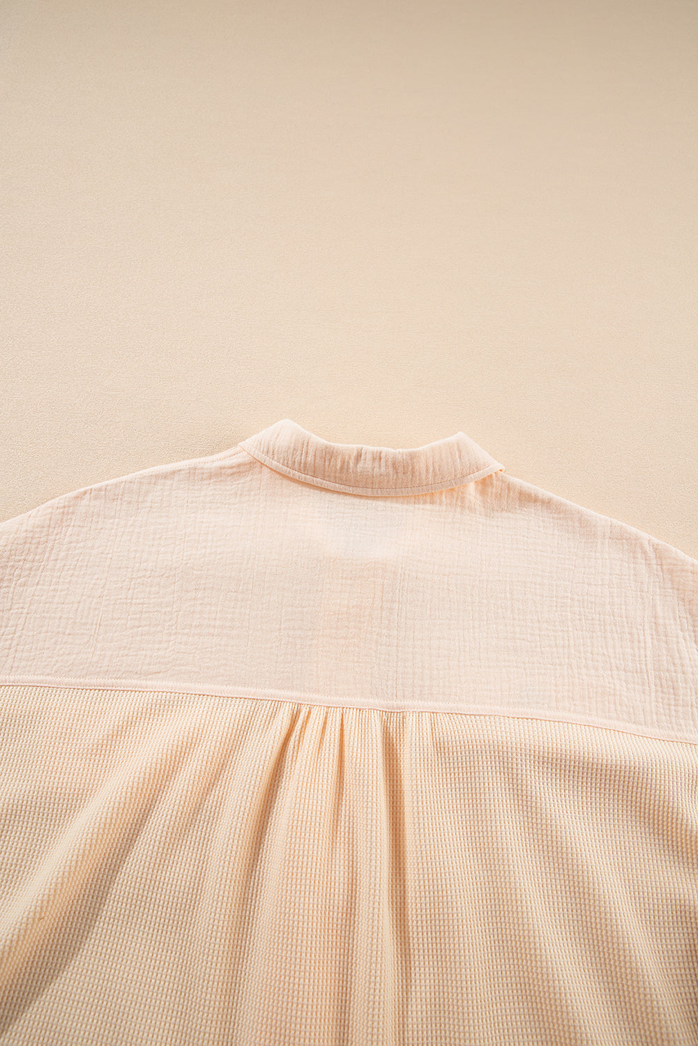 Beige Waffle Short Batwing Sleeve Flap Detail Wide Shirt eAura