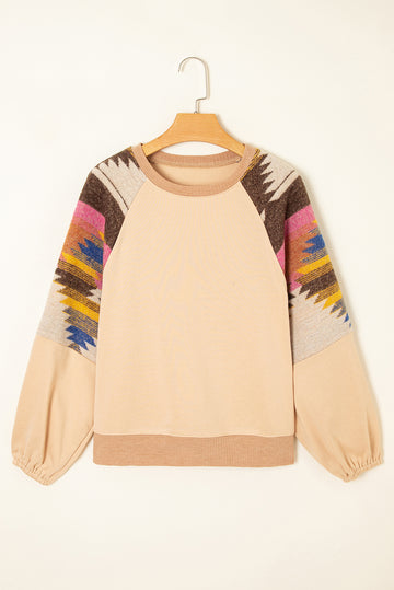 Aztec Patchwork Raglan Pullover Sweatshirt - eAura