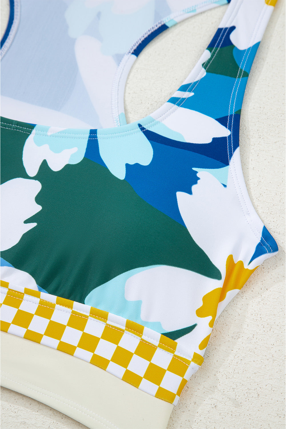 Blue Floral Print Racerback Cutout High Waist 2pcs Bikini eAura