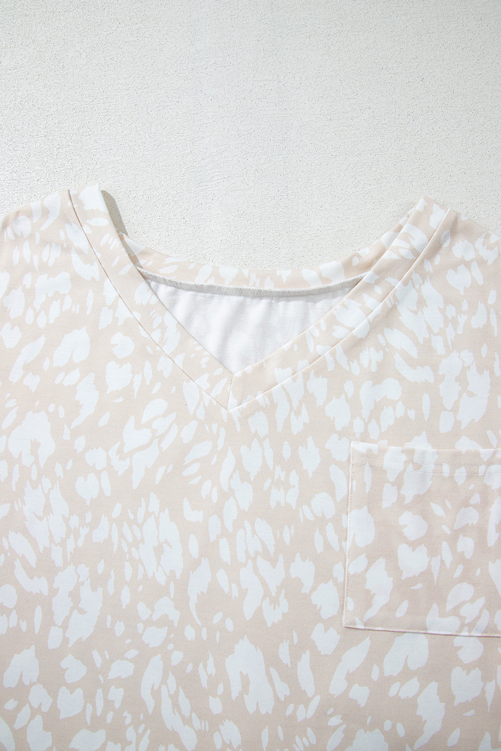 Leopard Print V Neck Side Slit Loose Fit T Shirt eAura